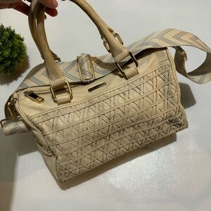 Rebecca Minkoff Cream Woven Leather Large Top Handle Shoulder Bag Purse